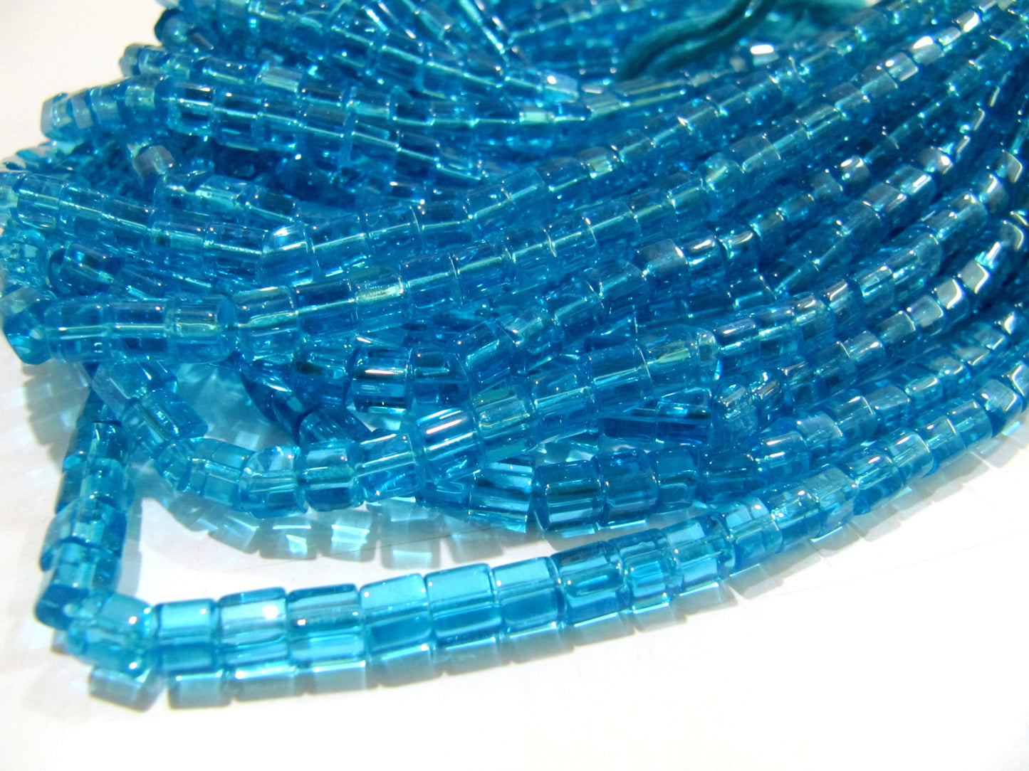 Blue Topaz Color Cube Beads 5mm Smooth Box Shape Beads sold per strand 10 inches long Hydro Quartz Beads Wholesale Prices