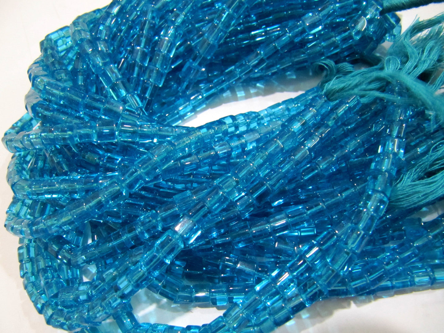 Blue Topaz Color Cube Beads 5mm Smooth Box Shape Beads sold per strand 10 inches long Hydro Quartz Beads Wholesale Prices