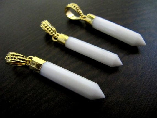 White Chalcedony Pencil Shape Pointed Charms, 30 to40mm Gold Electroplated Pendant, Faceted Fancy shape charm with Designer Loop per piece