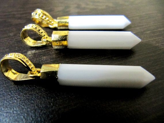 White Chalcedony Pencil Shape Pointed Charms, 30 to40mm Gold Electroplated Pendant, Faceted Fancy shape charm with Designer Loop per piece