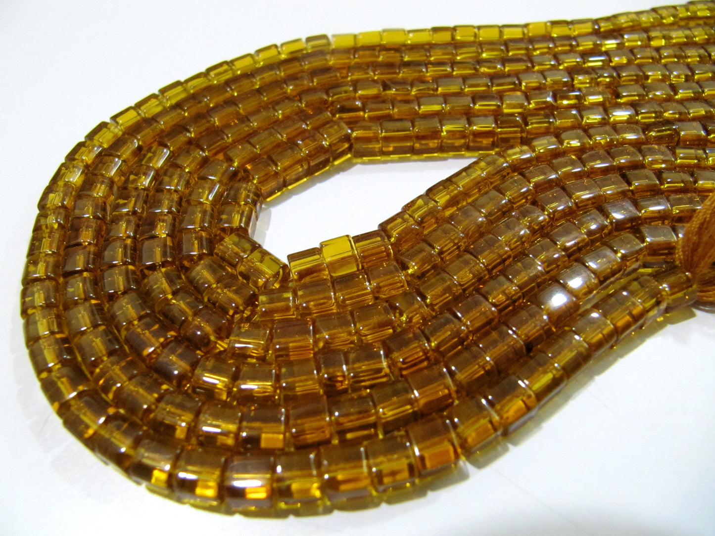 Best Quality Citrine Color Hydro Quartz  Cube shape Beads 5mm Smooth Box Shape Beads sold per strand 10 inches long  Wholesale Prices