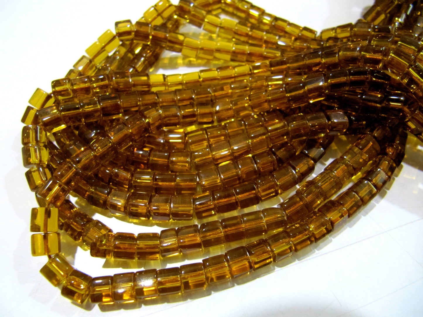 Best Quality Citrine Color Hydro Quartz  Cube shape Beads 5mm Smooth Box Shape Beads sold per strand 10 inches long  Wholesale Prices