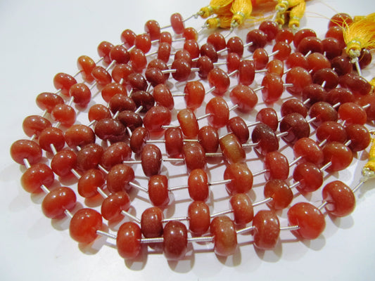 Natural Red Chalcedony Smooth Plain Rondelle  Smooth Beads Size 10 to 12mm Strand 9 inch long Red Onyx Gemstone Wholesale Price