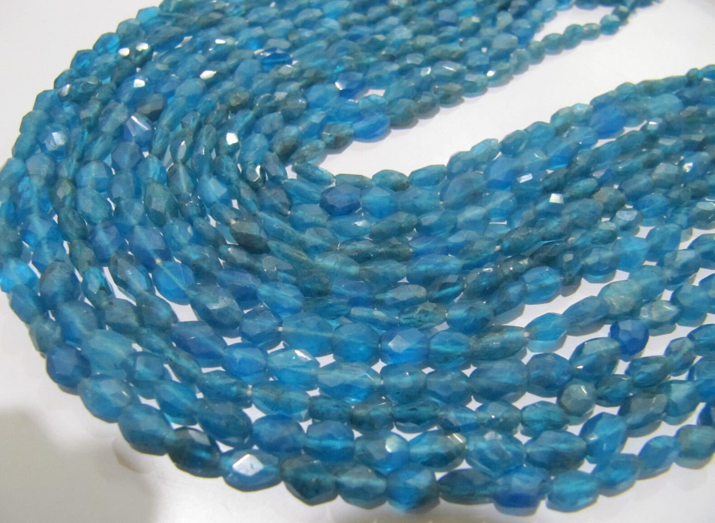 Natural Genuine Neon Apatite Gemstone Oval Faceted Beads Size Approx 4x6mm Natural Apatite Dark Blue Beads Strands 13 inches Long