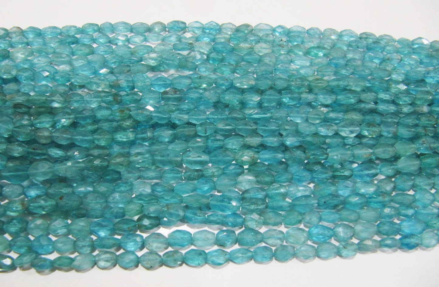 Natural Genuine Blue Apatite Gemstone Oval Faceted Beads Size Approx 4x6mm Blue Apatite  Beads Strands 13 inches Long Wholesale Prices