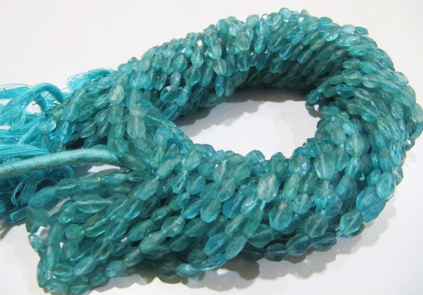 Natural Genuine Blue Apatite Gemstone Oval Faceted Beads Size Approx 4x6mm Blue Apatite  Beads Strands 13 inches Long Wholesale Prices