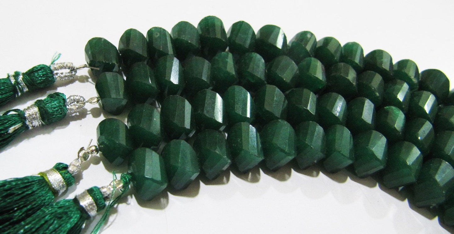 Natural Emerald Twisted Briolette Beads Size 9 to 10 mm Sold Per Strand of 10 inches long Green Color Twisted Shape Gemstone Beads