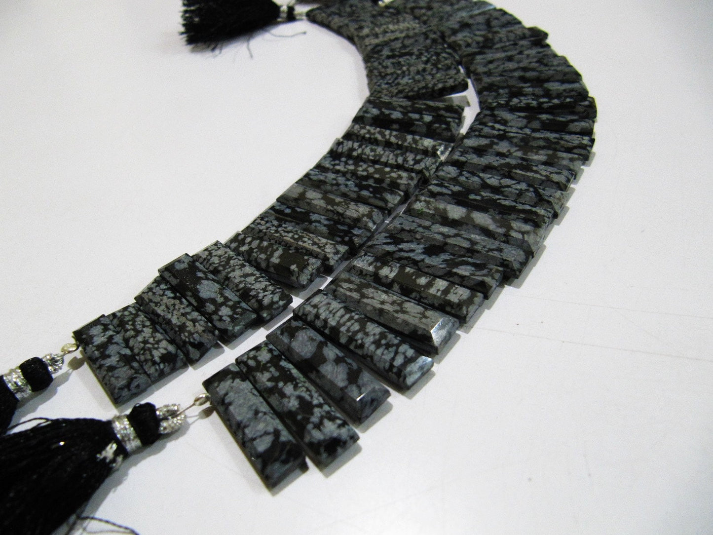 Natural Black Obsidian Long Baguette Shape Beads, Side Drilled Briolette Beads Size 25 to 30 mm long, Strand 8 inches Graduated Beads