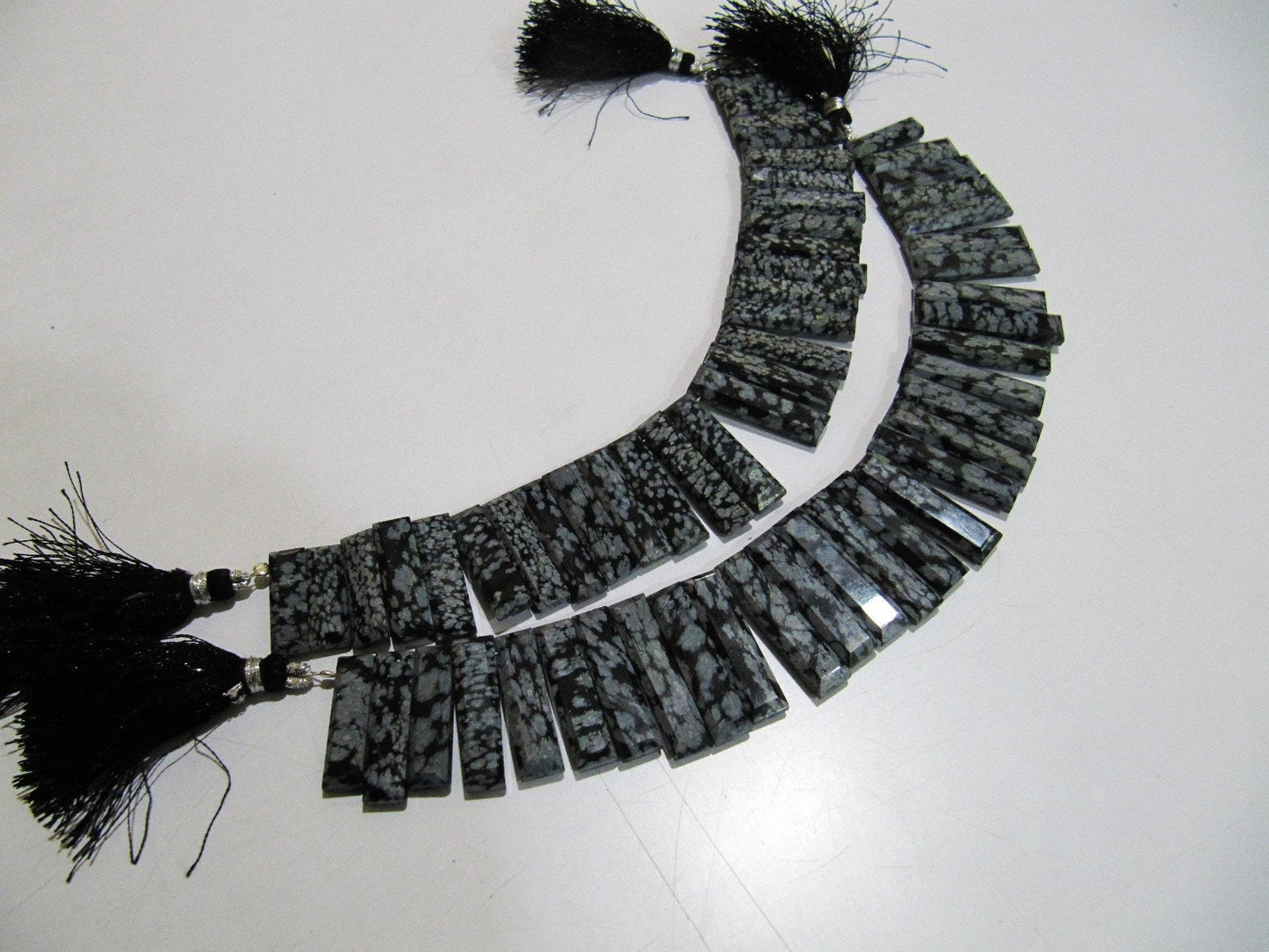 Natural Black Obsidian Long Baguette Shape Beads, Side Drilled Briolette Beads Size 25 to 30 mm long, Strand 8 inches Graduated Beads