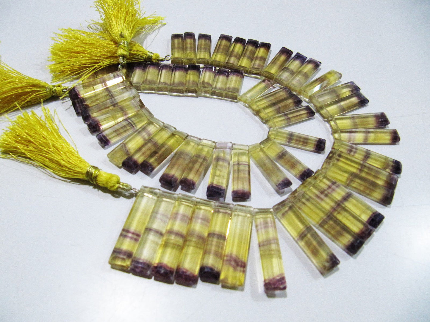 Natural Yellow Fluorite Long Baguette Shape Beads, Side Drilled Briolette Beads Size 25 to 30 mm long, Strand 8 inches Graduated Beads