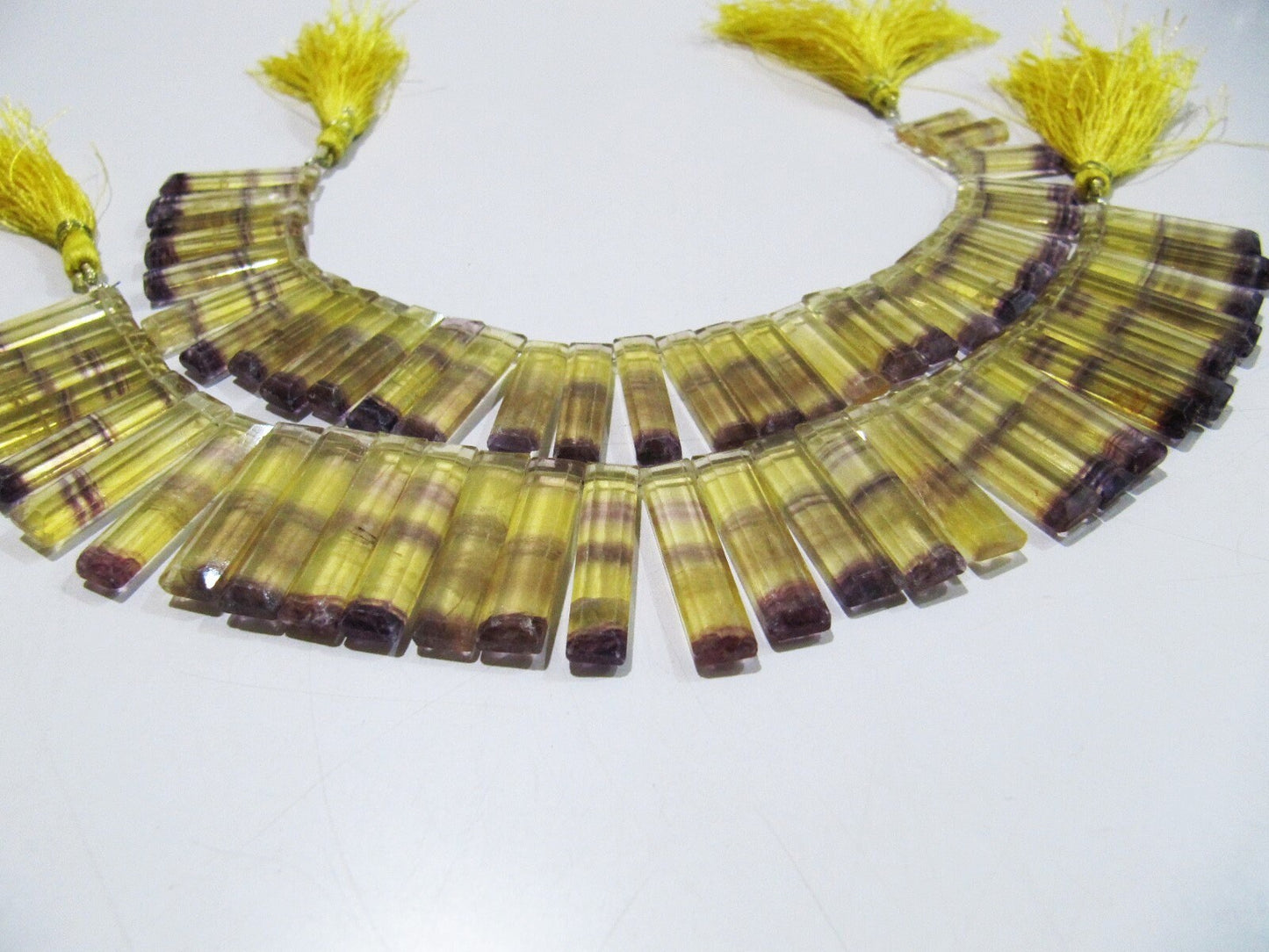 Natural Yellow Fluorite Long Baguette Shape Beads, Side Drilled Briolette Beads Size 25 to 30 mm long, Strand 8 inches Graduated Beads
