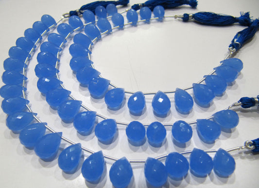 Blue Chalcedony 10x14mm Tear Drops Top Quality Gemstone Briolette Beads Jewelry Making Beads Strand 8 Inches Sold Per Strand