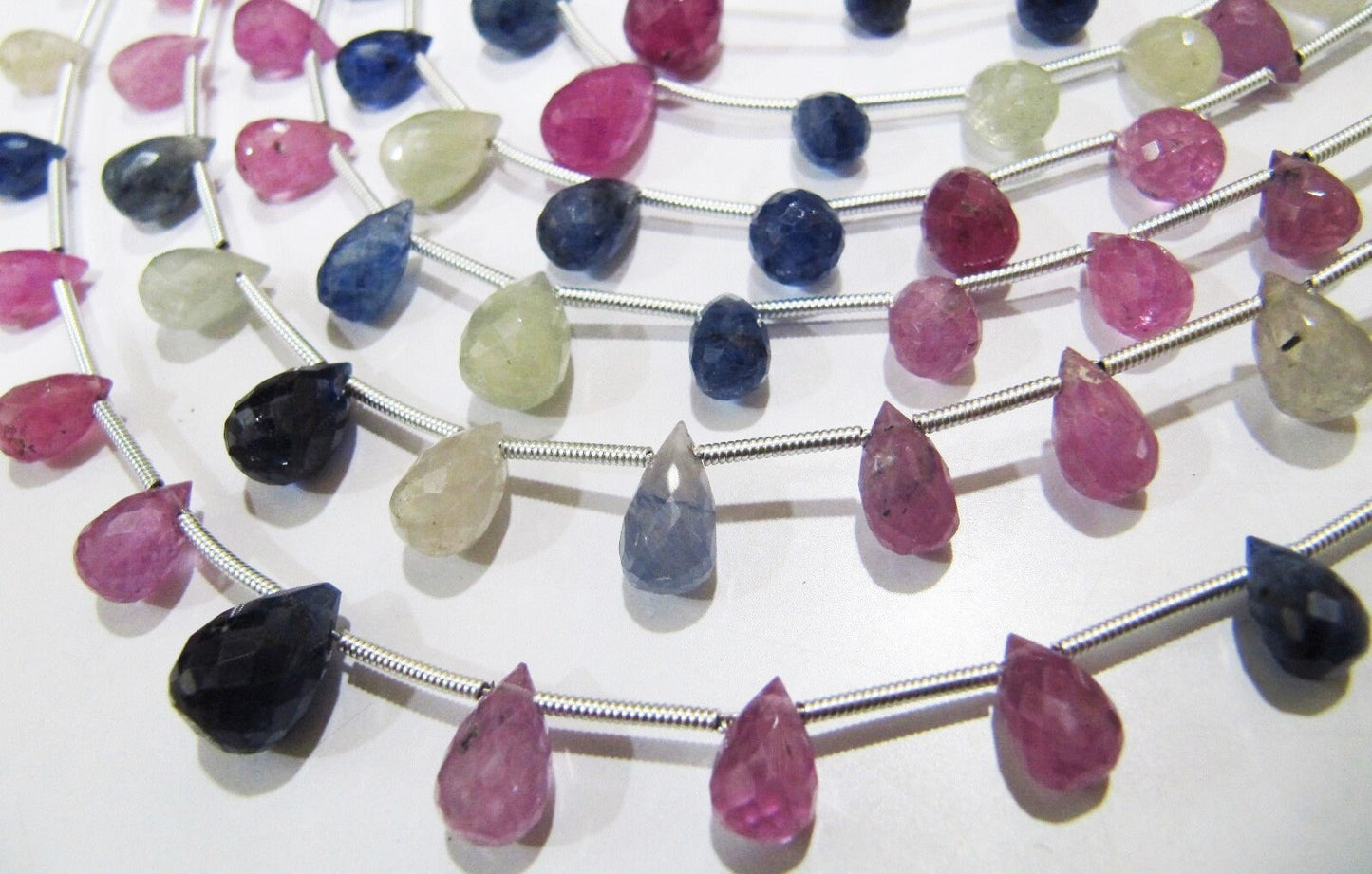 Natural Precious Genuine Multi Sapphire Tear Drop Briolette Beads, Sapphire Size Approx 4x6mm To 7x10mm, Strand 8 Inches long