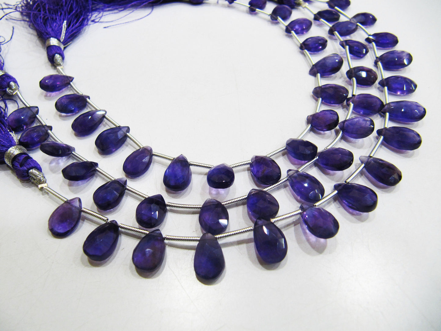 Natural African Amethyst Briolette Pear Shape Beads Genuine Amethyst Flat drop Shape 6x9 to 7x12 mm Beads Strand 8 inch long Wholesale Rates