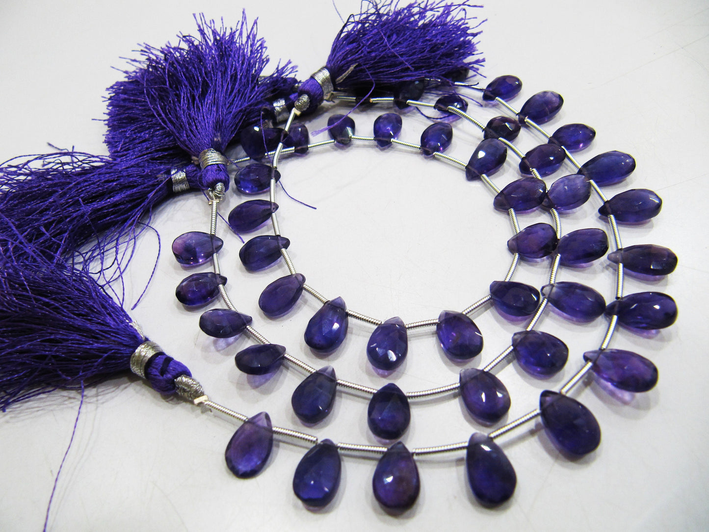 Natural African Amethyst Briolette Pear Shape Beads Genuine Amethyst Flat drop Shape 6x9 to 7x12 mm Beads Strand 8 inch long Wholesale Rates
