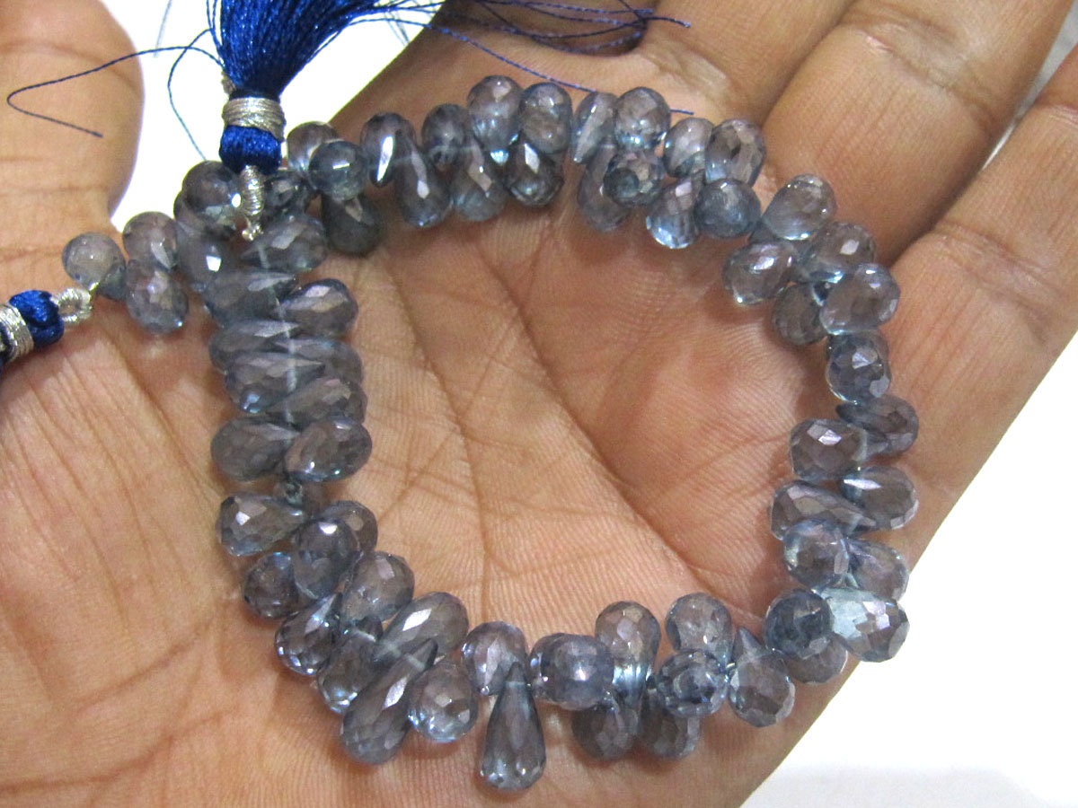 Natural Rock Crystal Tear Drop Shape Briolette Beads, 5x9mm To 6x10mm AB Mystic Coated Blue Crystal Beads Strand 8 Inches long