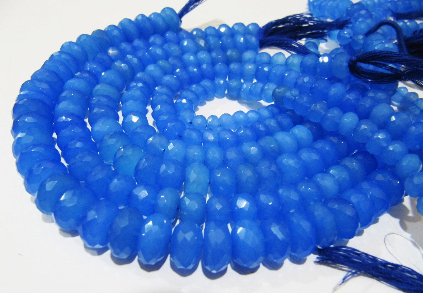 Natural Blue Chalcedony Beads Rondelle Faceted Beads Blue Onyx Beads Size 8 to 12 mm You Choose Strand 10 inches Long gemstone Beads