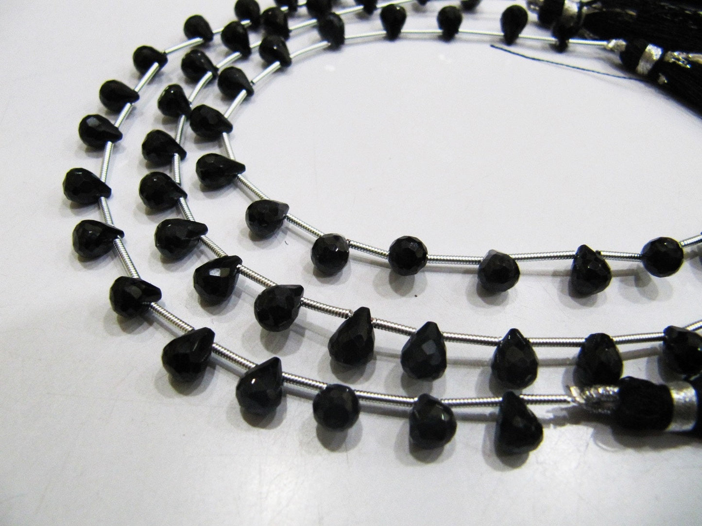 Top Quality Natural Black Spinel Faceted Drop Shape Beads 6x8 mm Size Teardrop Shape Briolette Black Spinel Beads Strand 8 inches long