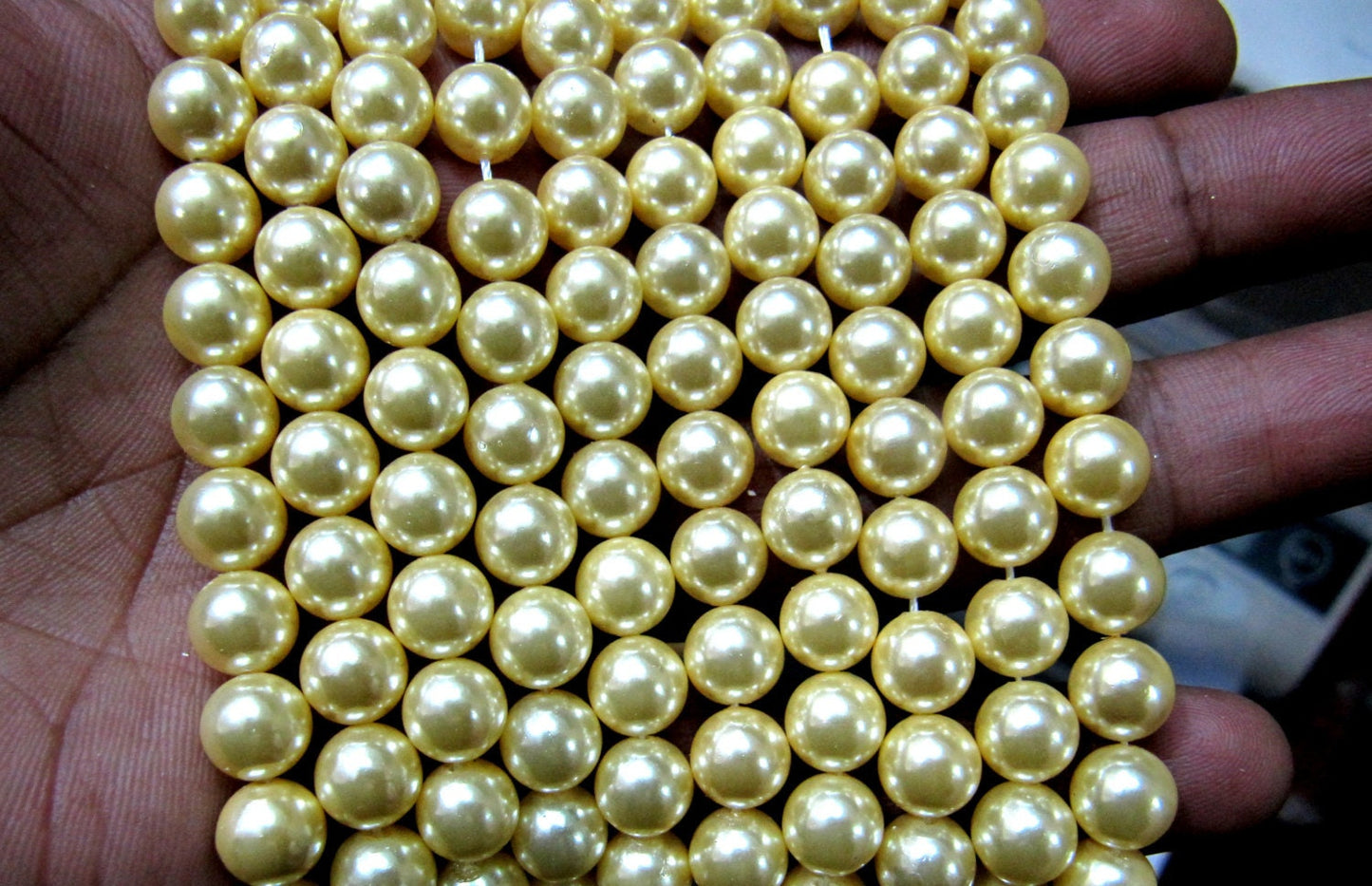 Pearl beads  Golden Color Round beads 6 to 7mm size Strand 15 to 16 inch Long Golden yellow Color Beads sold per Strand Wholesale Price