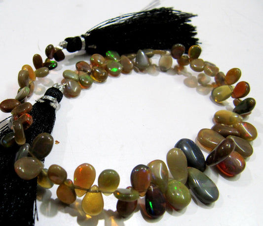 Natural Ethiopian Opal Plain Pear Drop Beads, Strand 8inches Long  70 beads Size 4x6mm to 8x12mm Multi Color Fire Opal Beads Rare Beads