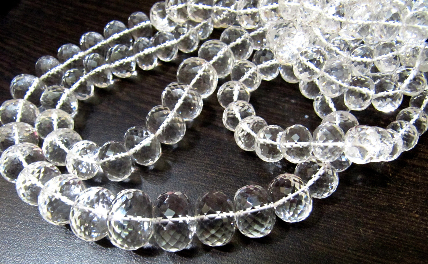Natural Rock Crystal Rondelle Micro Faceted Beads Size 9 to 14 mm  Graduated Beads Strand  8 inches long Jewelry Making Gemstone Beads