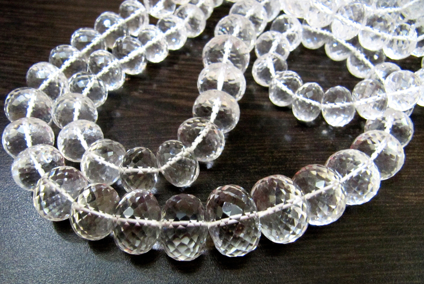 Natural Rock Crystal Rondelle Micro Faceted Beads Size 9 to 14 mm  Graduated Beads Strand  8 inches long Jewelry Making Gemstone Beads