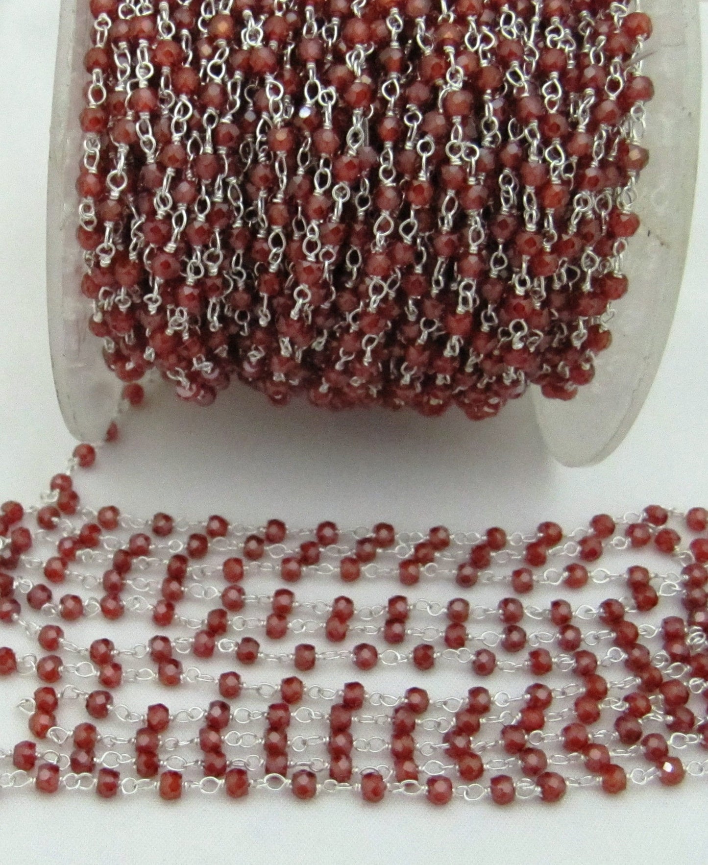Natural Garnet CZ Rondelle Faceted 3mm Beaded Rosary Chain Handmade Wire Wrapped Chain Sold Per Foot Wholesale Price Jewelry making chain