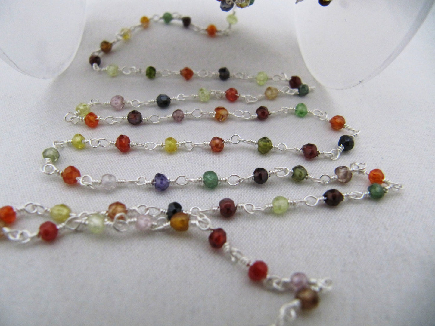 Multi color Zircon Rondelle Faceted 3-4mm Beaded Rosary Chain Handmade CZ Beads chain sold per foot