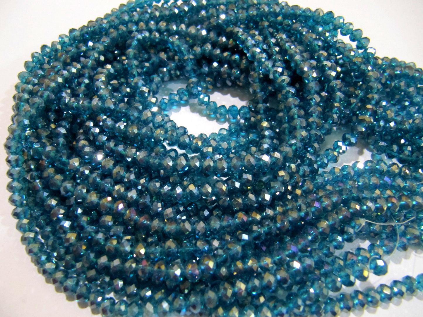 Blue Topaz  Mystic AB Coated Color Hydro Quartz Beads / 4 mm Rondelle Faceted Beads , Jewelry Making Coated Crystal Beads