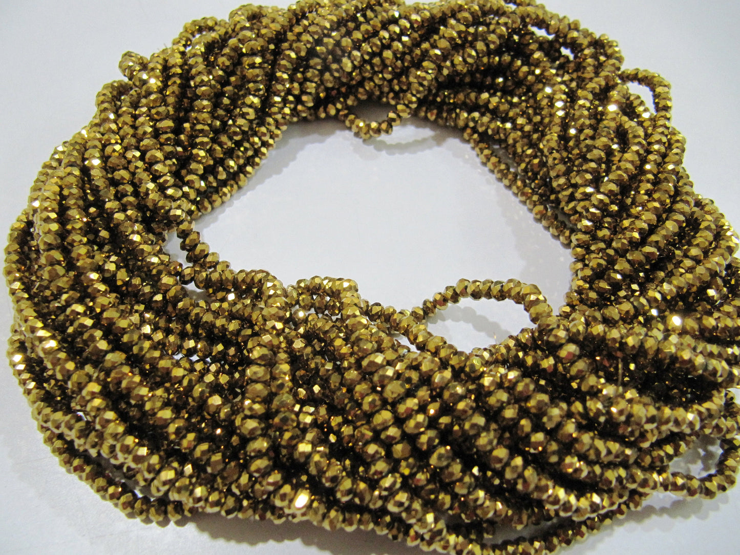 3 Strings - AAA Quality Crystal Glass Golden Pyrite Color Beads Rondelle Faceted Size 3mm Coated Golden Color Beads Jewelry making beads