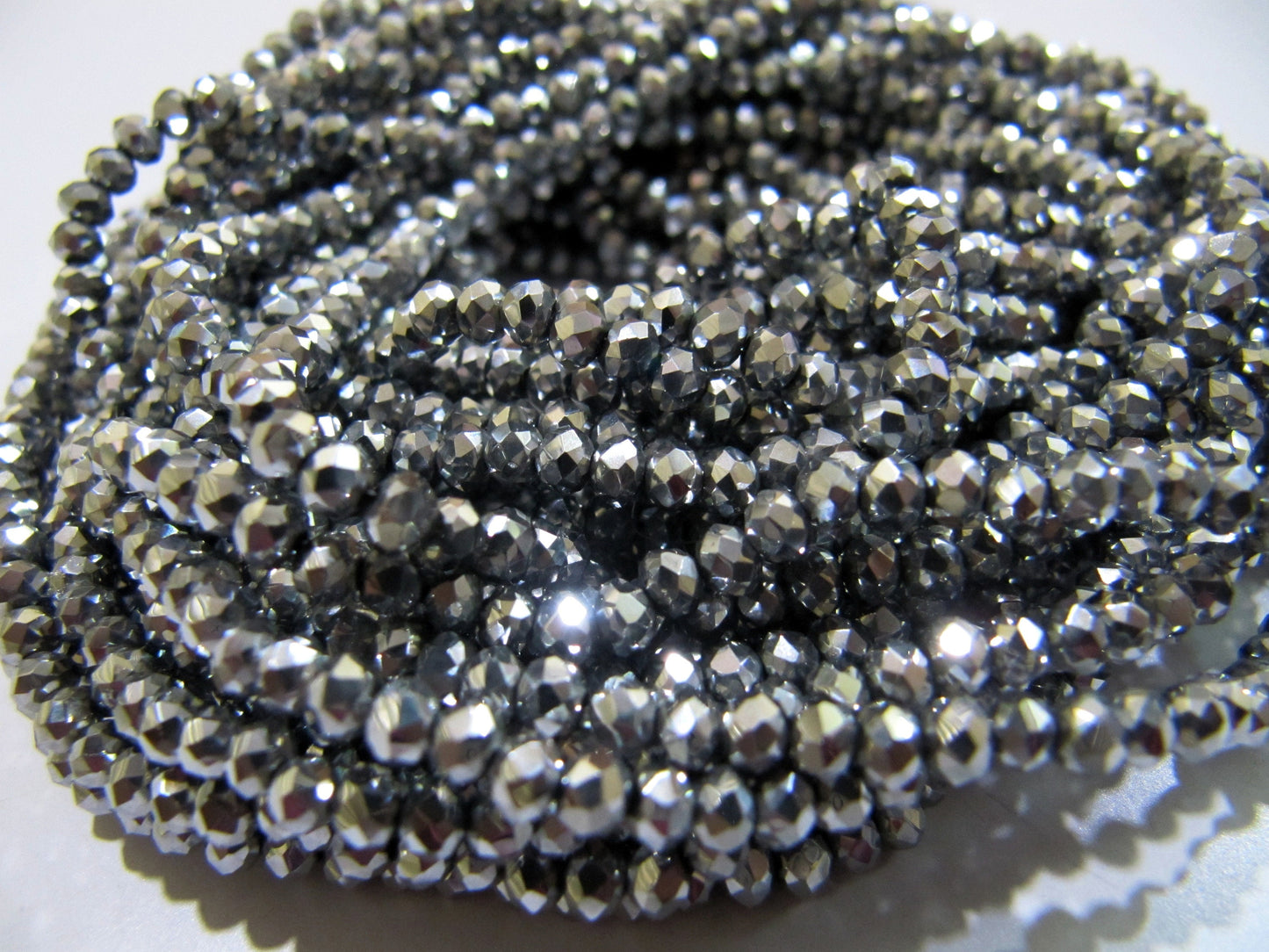 3 Strings - AAA Quality Crystal Glass Silver Pyrite Color Beads Rondelle Faceted Size 3mm Coated Silver Color Hydro Jewelry making beads