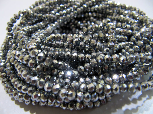 3 Strings - AAA Quality Crystal Glass Silver Pyrite Color Beads Rondelle Faceted Size 3mm Coated Silver Color Hydro Jewelry making beads