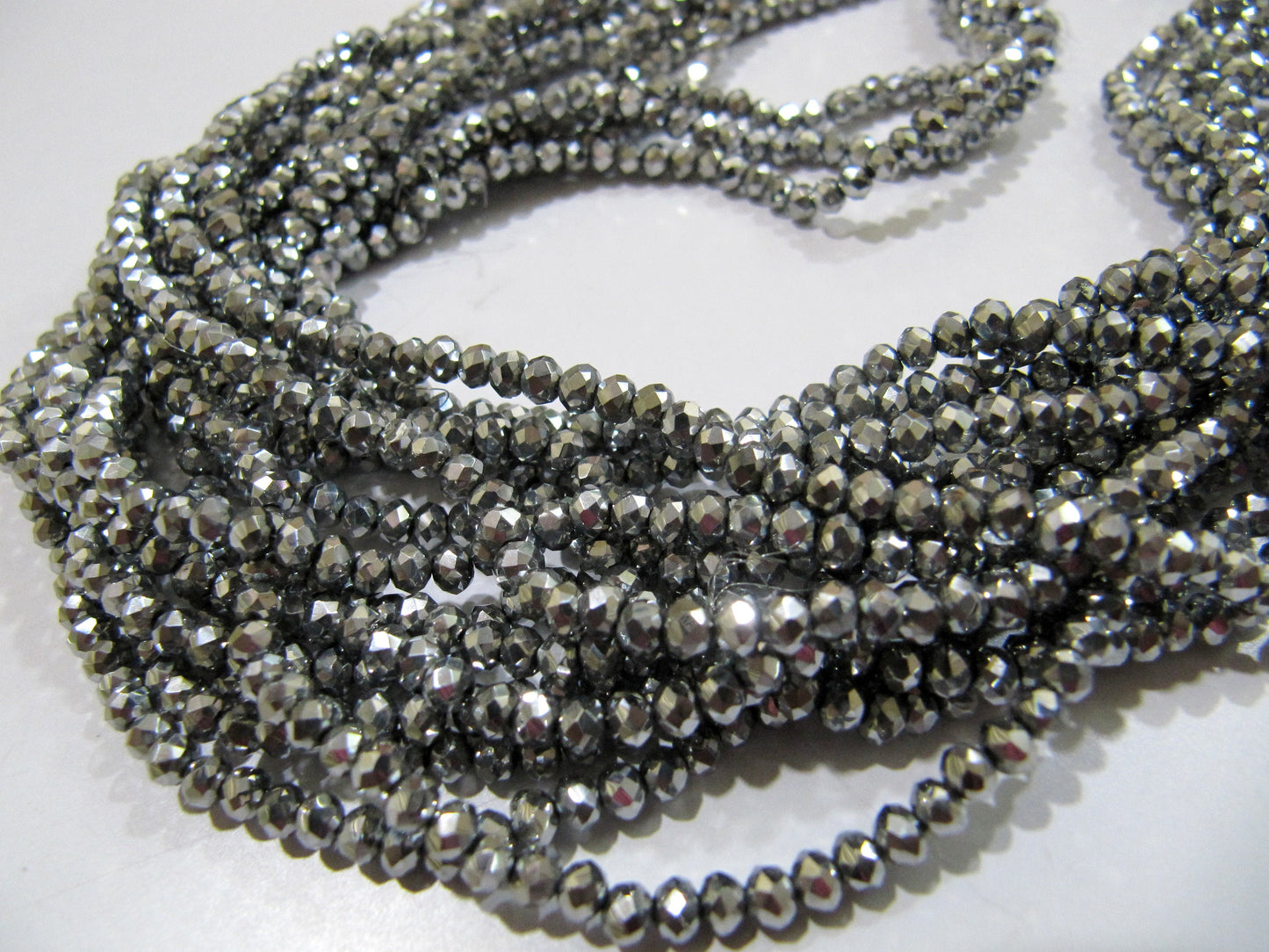 3 Strings - AAA Quality Crystal Glass Silver Pyrite Color Beads Rondelle Faceted Size 3mm Coated Silver Color Hydro Jewelry making beads