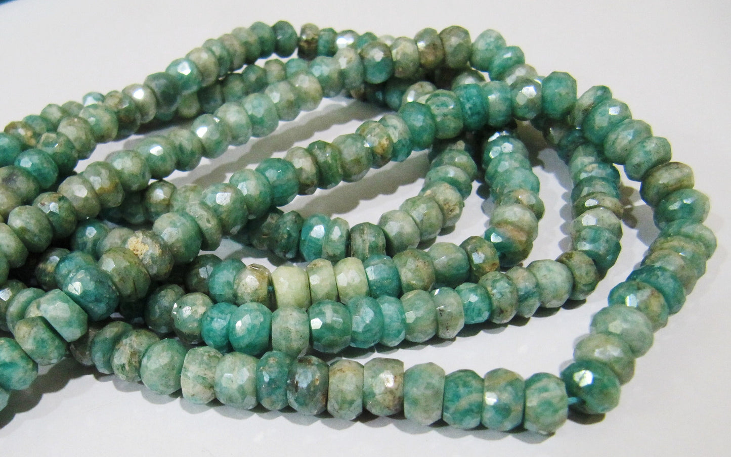 Natural Amazonite Rondelle Faceted  Silver AB Mystic Coated 6-7mm Gemstone Beads Strand 13 inches long High Quality Wholesale Prices