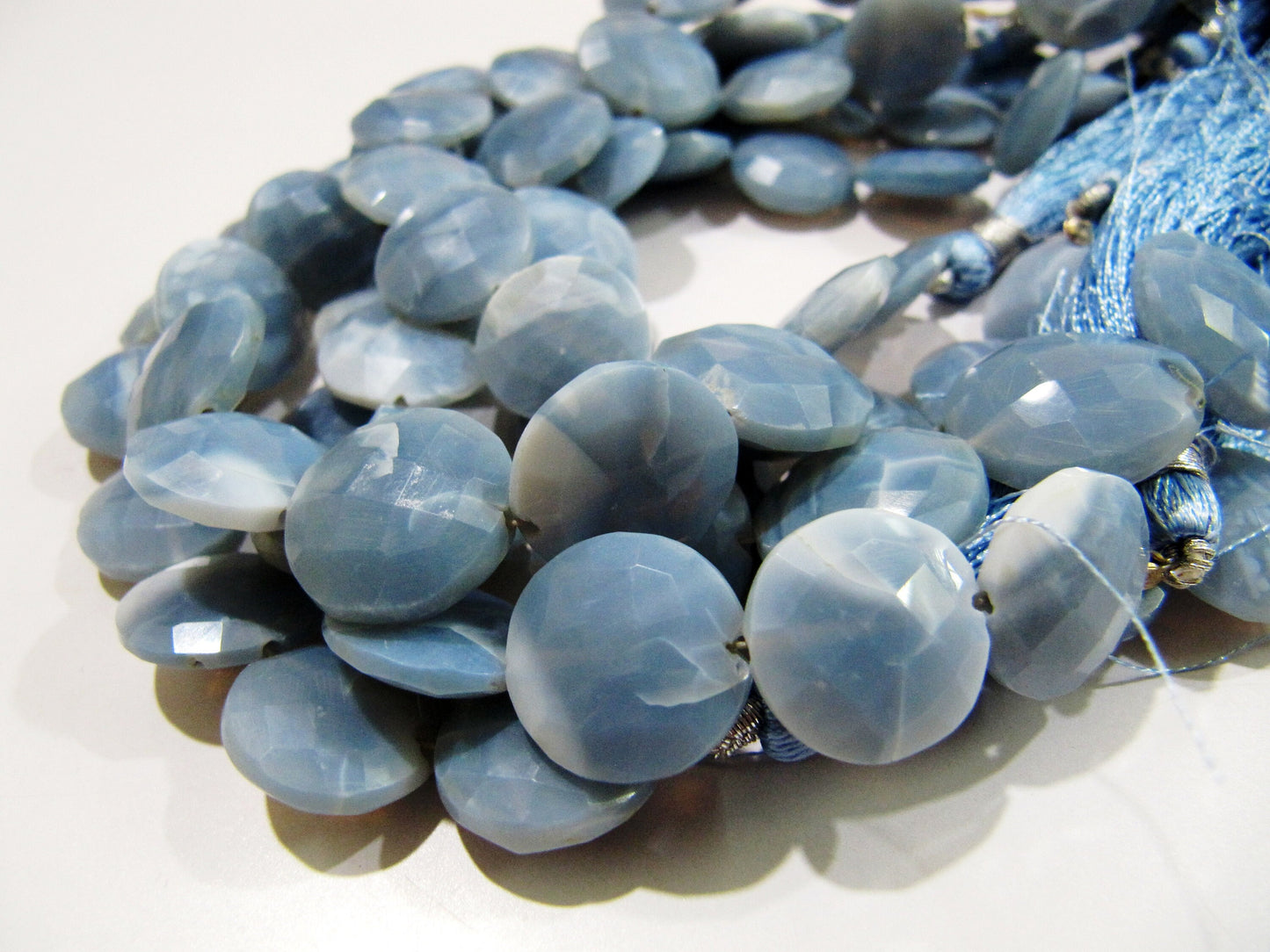 Natural Blue Opal Round Coin shape Briolette Faceted 14-15mm Beads  Sold per strand 8 inches long Top Quality Gemstone beads