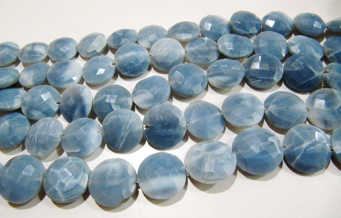 Natural Blue Opal Round Coin shape Briolette Faceted 14-15mm Beads  Sold per strand 8 inches long Top Quality Gemstone beads