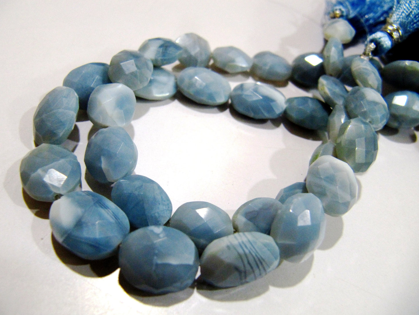 Natural Blue Opal Briolette Oval Faceted Beads 10x12mm to 12x15mm Size Sold per Strand 8 inches Long Top and Finesh Quality beads