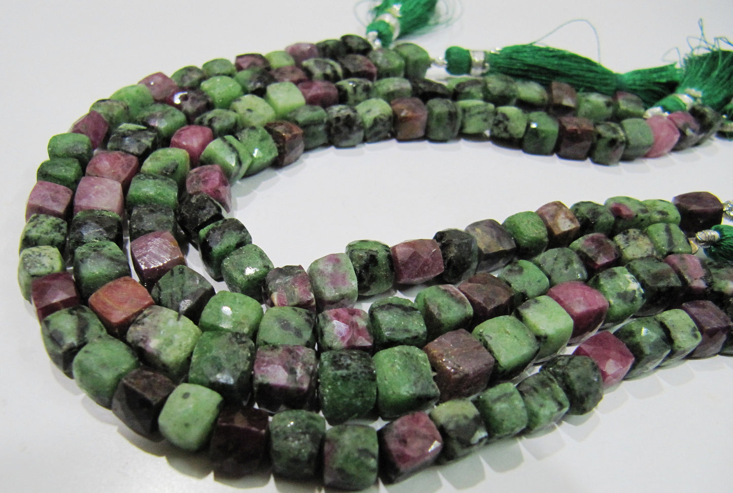 Natural Ruby Zoisite Cube Shape Beads Faceted 3D Box Beads Strand 8 inch long Size 6 to 7 mm Semi Precious Beads , Wholesale Prices