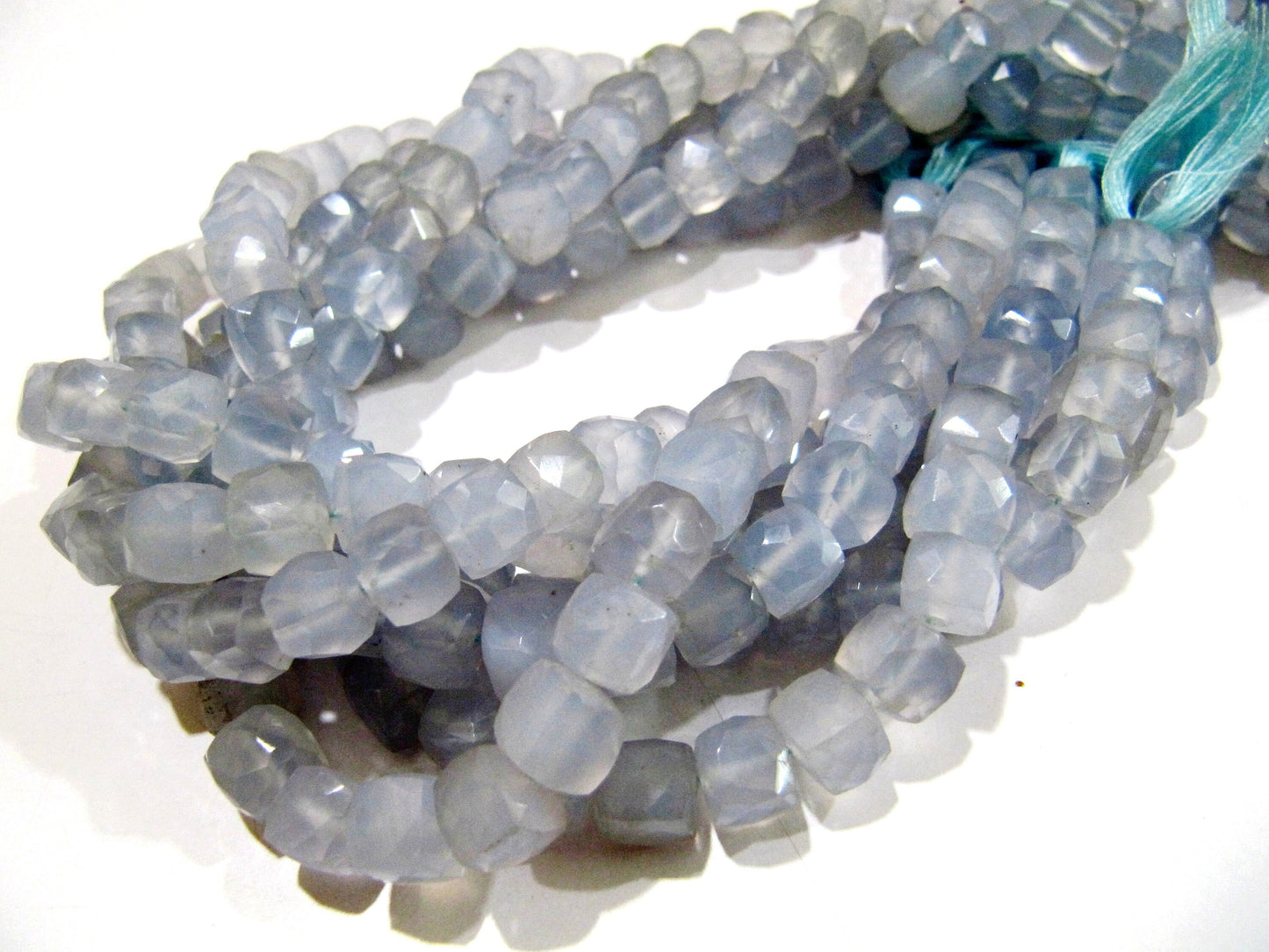 Natural Blue Chalcedony  Cube Shape Beads Faceted 3D Box Beads Strand 8inch long Size 7 to 8mm Semi Precious Beads ,Wholesale Price