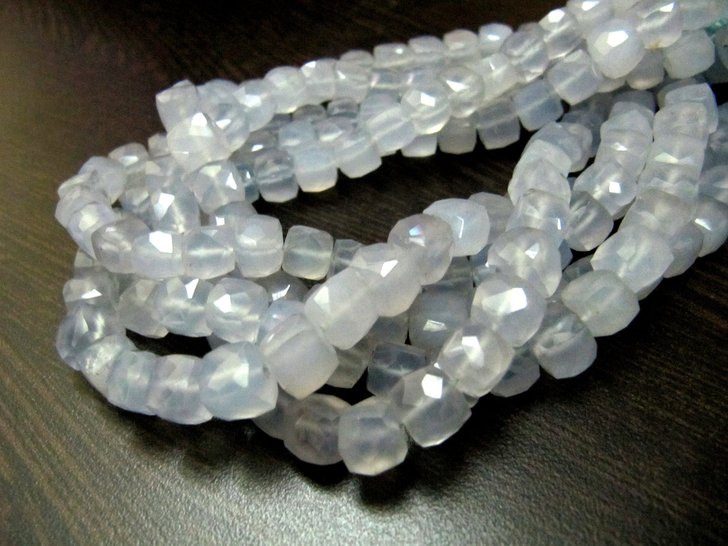 Natural Blue Chalcedony  Cube Shape Beads Faceted 3D Box Beads Strand 8inch long Size 7 to 8mm Semi Precious Beads ,Wholesale Price