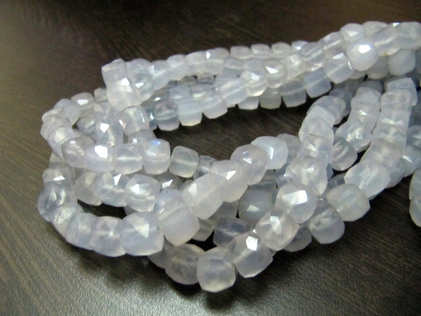 Natural Blue Chalcedony  Cube Shape Beads Faceted 3D Box Beads Strand 8inch long Size 7 to 8mm Semi Precious Beads ,Wholesale Price