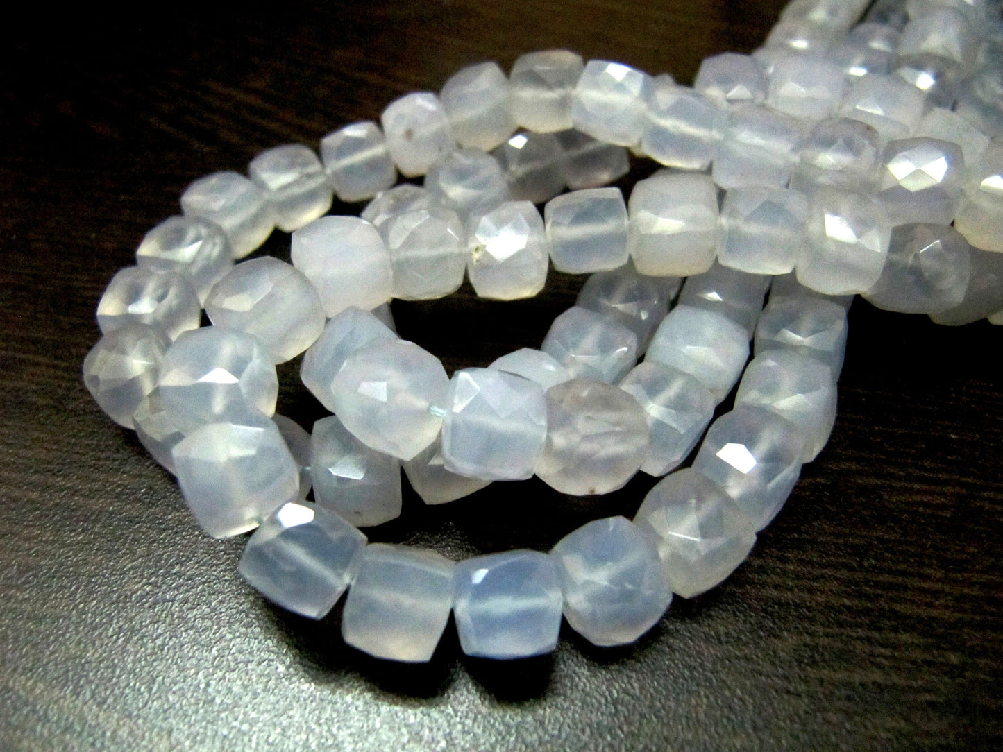 Natural Blue Chalcedony  Cube Shape Beads Faceted 3D Box Beads Strand 8inch long Size 7 to 8mm Semi Precious Beads ,Wholesale Price