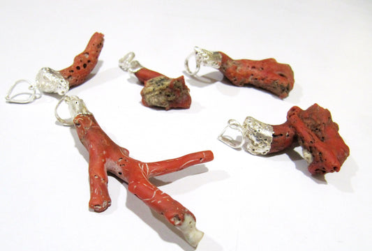 Natural Italian Coral Pendant  2 to 3 inches free shape Branch Dangle Charm Pendant Silver Electroplated Cap  Birthstone  Sold per piece
