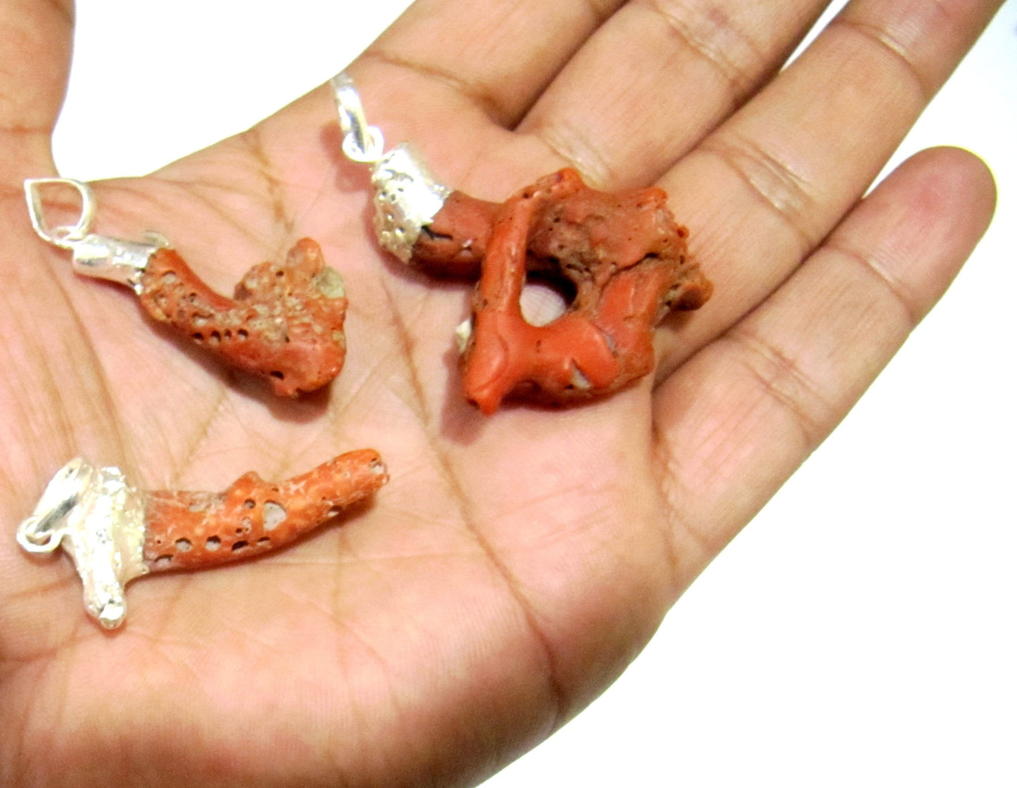 Natural Italian Coral Pendant  2 to 3 inches free shape Branch Dangle Charm Pendant Silver Electroplated Cap  Birthstone  Sold per piece