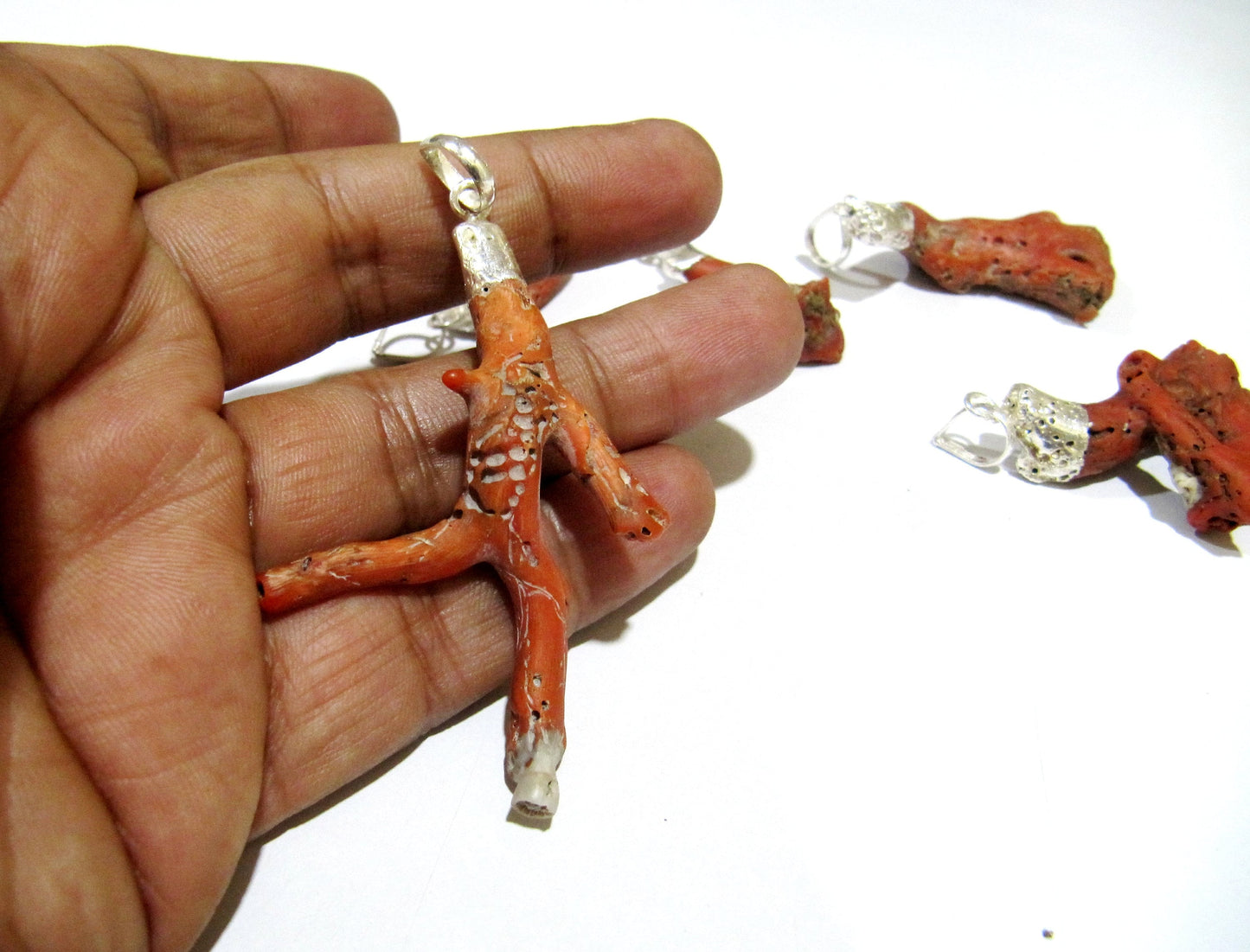 Natural Italian Coral Pendant  2 to 3 inches free shape Branch Dangle Charm Pendant Silver Electroplated Cap  Birthstone  Sold per piece