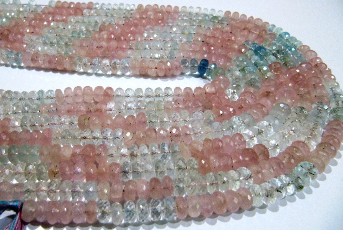 Natural Morganite Aquamarine Beads Rondelle Faceted 7mm Strand 14 to 15 inches Long Micro faceted Multi Aqua Beads Wholesale Rates