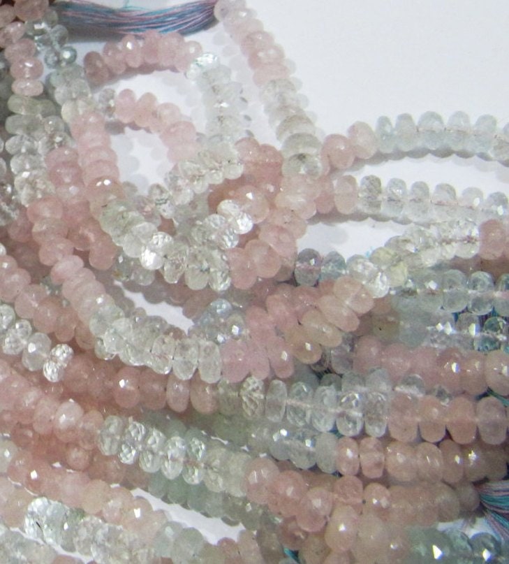 Natural Morganite Aquamarine Beads Rondelle Faceted 7mm Strand 14 to 15 inches Long Micro faceted Multi Aqua Beads Wholesale Rates