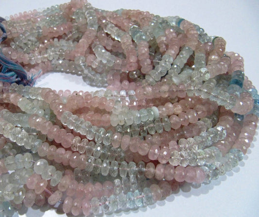 Natural Morganite Aquamarine Beads Rondelle Faceted 7mm Strand 14 to 15 inches Long Micro faceted Multi Aqua Beads Wholesale Rates