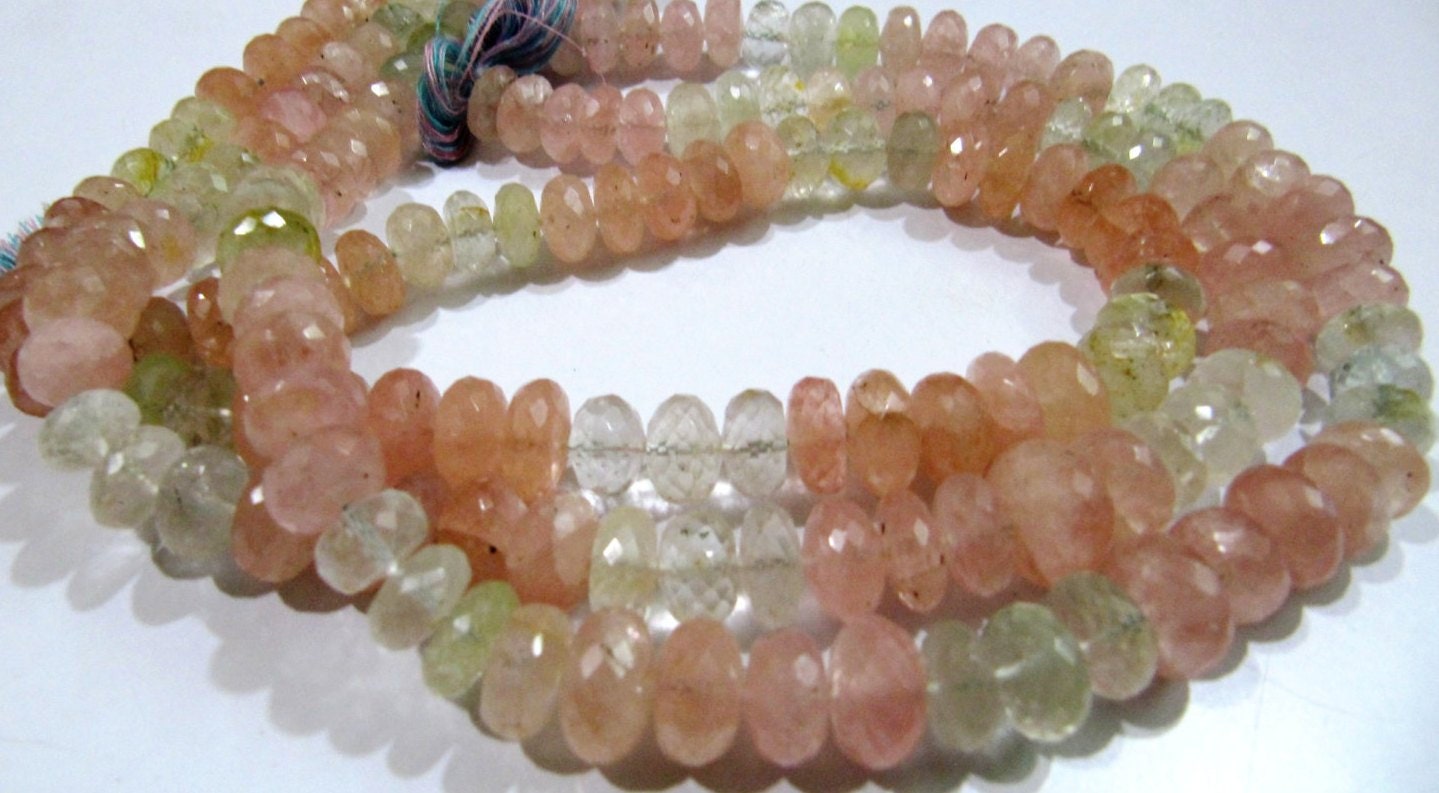 Natural Morganite Aquamarine Beads Rondelle Faceted 10mm to 12mm Strand 7 inches Long, Micro faceted Multi Aqua Beads Wholesale Rates