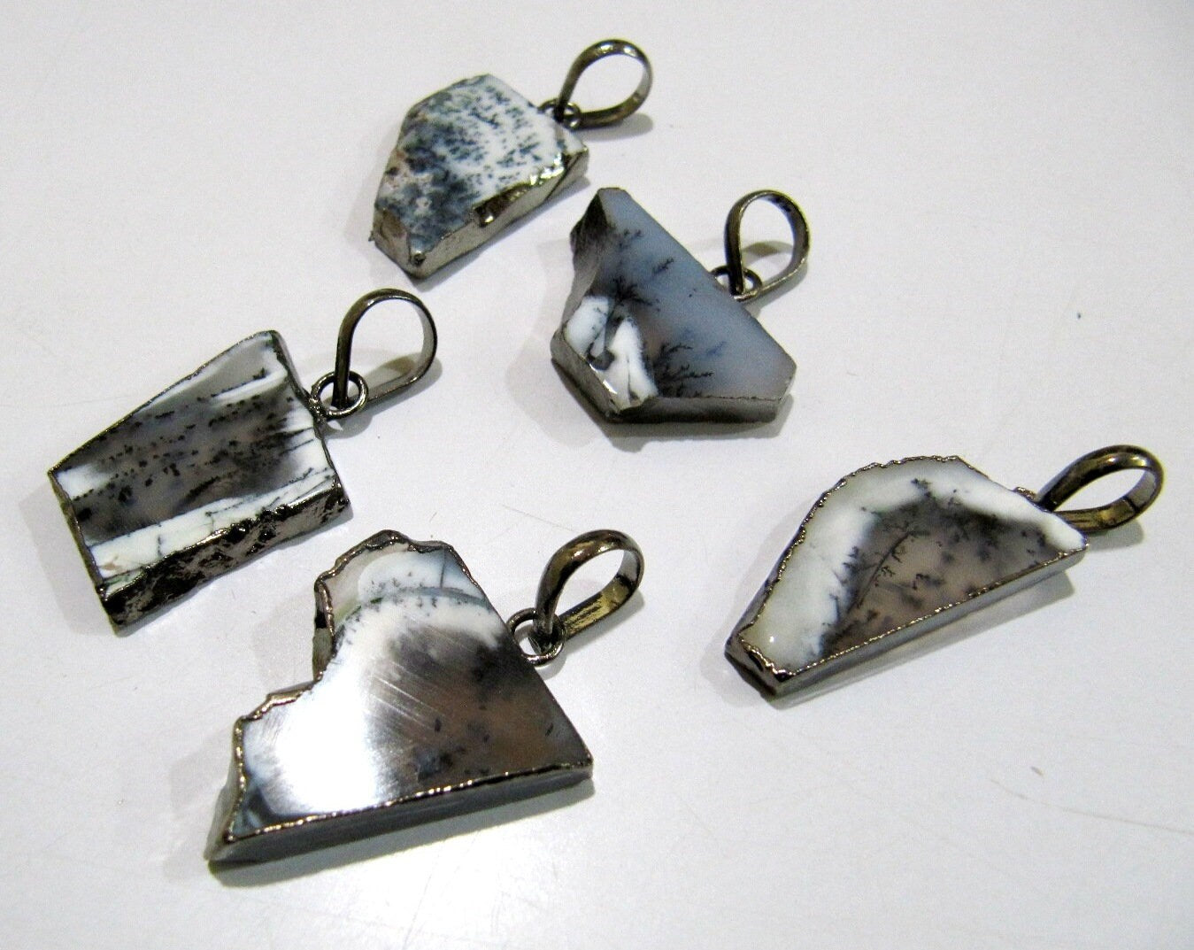 Natural Dendrite Slice Pendant Free Form Connector Charm With Black Electroplated Edge Single Loop 1 inch approximately sold per piece